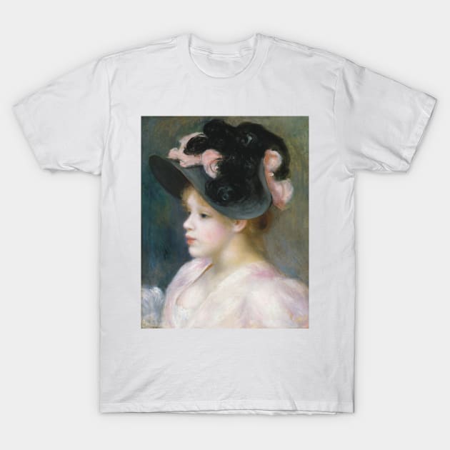 Young Girl in a Pink-and-Black Hat by Auguste Renoir T-Shirt by Classic Art Stall